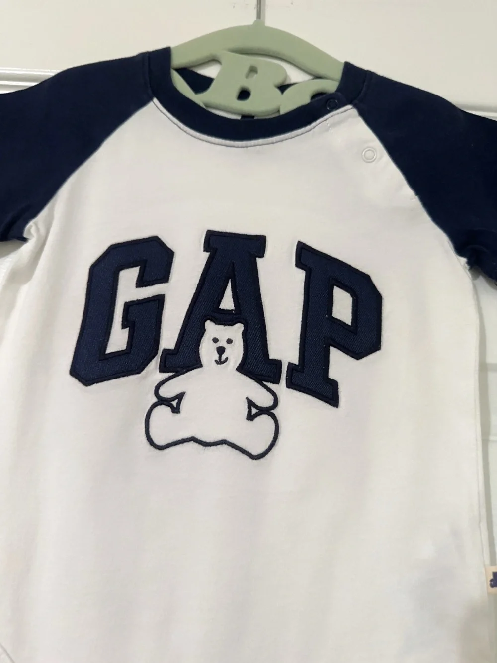 GAP White and Navy Baby One-Piece Bodysuit